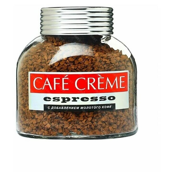 Кофе растворимый Cafe Creme Espresso сублимированный с добавлением жареного молотого кофе, стеклянная банка, 100 г