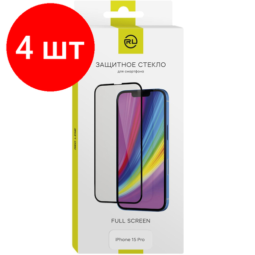 Комплект 4 штук, Защитное стекло Red Line iPhone 15 Pro FULL GLUE черный