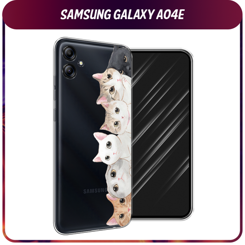 силиконовый чехол подмигивающая лиса с кофе на samsung galaxy a04e самсунг галакси а04е Силиконовый чехол на Samsung Galaxy A04e / Самсунг A04e Котики, прозрачный