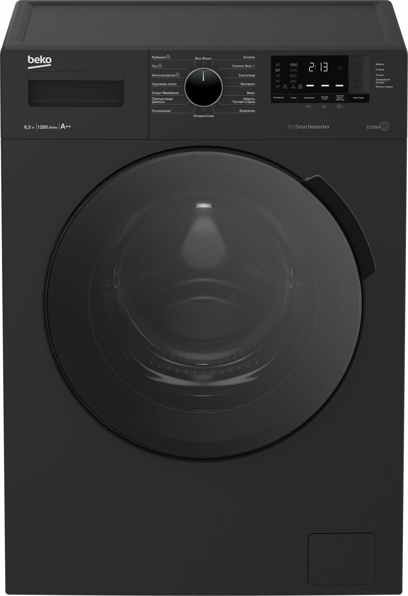 Узкая стиральная машина Beko WSPE6H612A, 6,5 кг, инверторный мотор, антрацит — фото 1