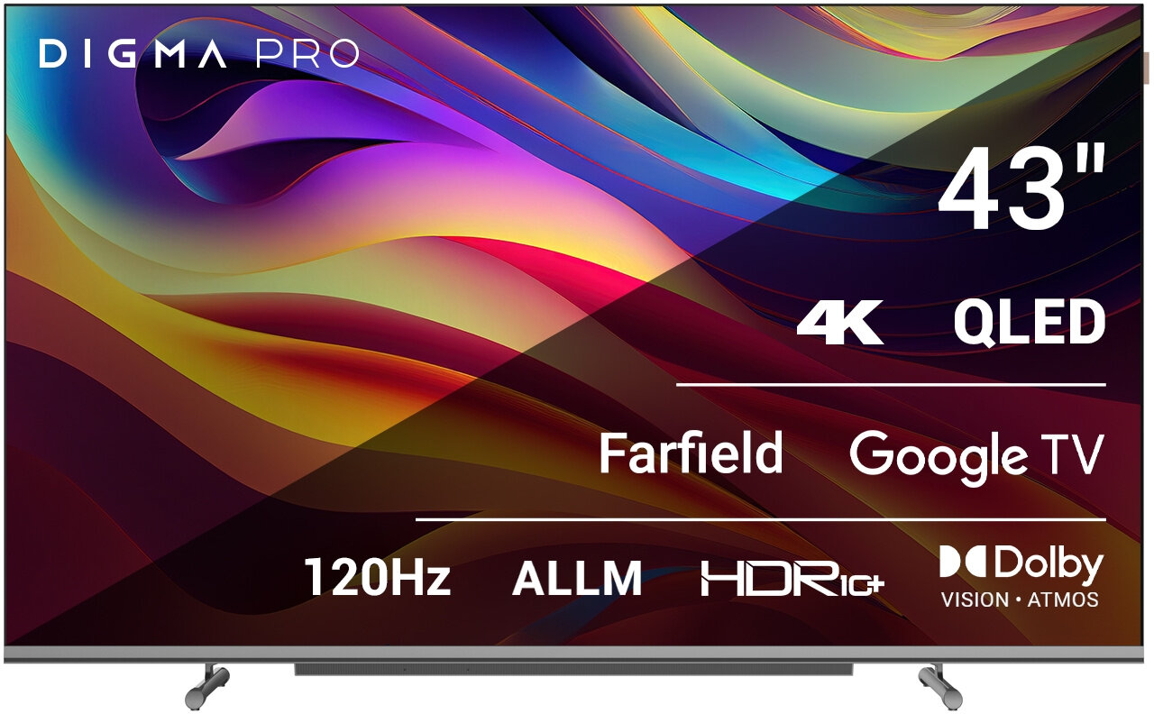Телевизор QLED Digma Pro 43" QLED 43L Google TV Frameless черный/серебристый 4K Ultra HD 120Hz HSR DVB-T DVB-T2 DVB-C DV