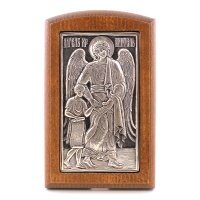 Икона гальв Ангел Хранитель с Младенцем серебрение на ножке 11*16 #145863