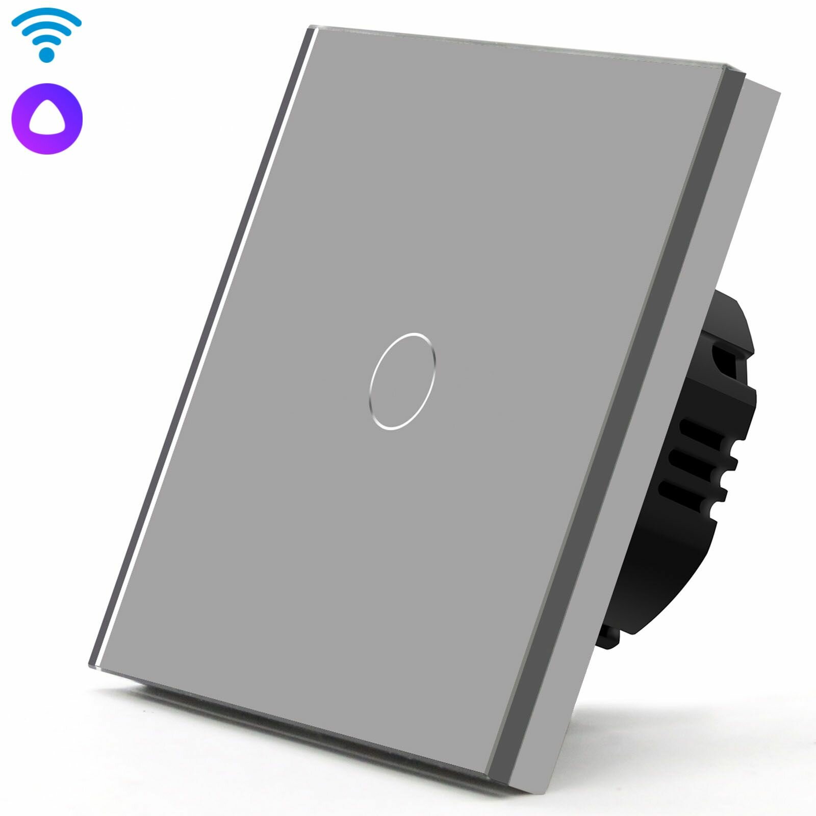 Cенсорный Wi-Fi выключатель/переключатель с Алисой, 1 клавиша 1 пост, (1G) стекло 86х86мм, цвет серый