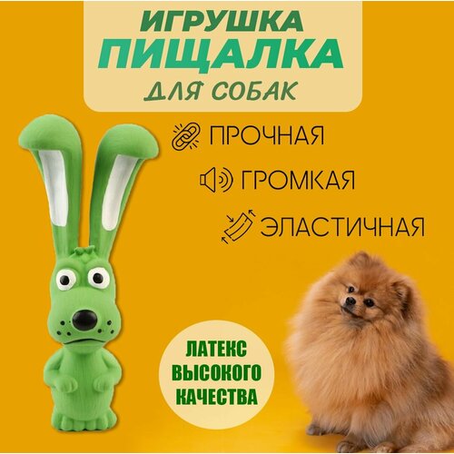 Игрушка для собак с пищалкой из латекса, заяц, зеленый