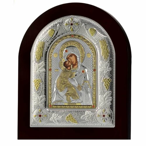 икона божья матерь сладкое лобзание в серебряном окладе арт дв 132 Владимирская Божья Матерь. Икона в серебряном окладе.