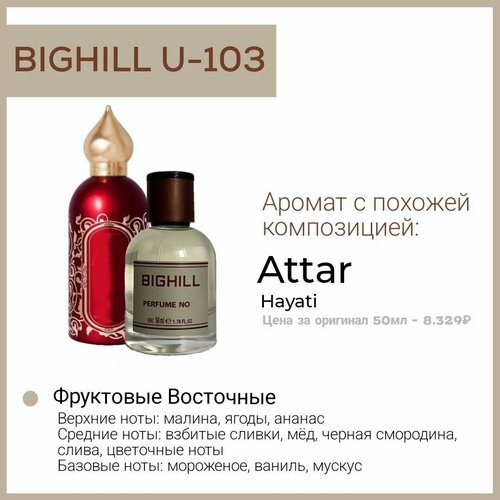 Премиальный селективный парфюм Bighill U-103 (Hayati Attar) премиальный селективный парфюм bighill m 4 sauvage christian dior