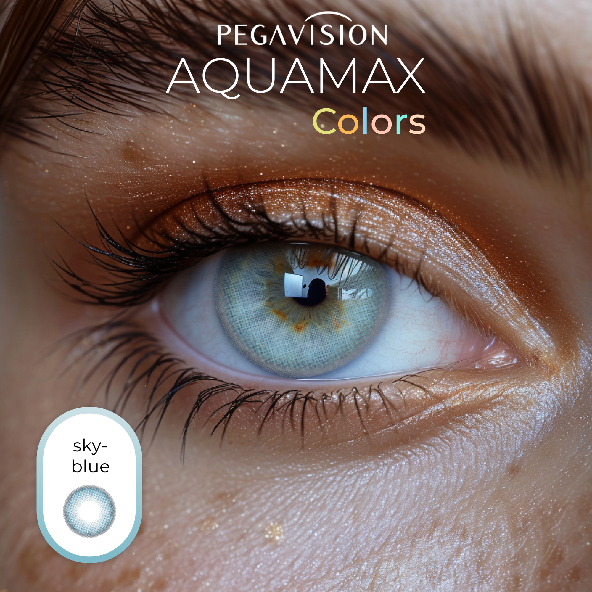 Цветные линзы Pegavision Aquamax Colors 2 линзы R 8.6 SPH -2.50 Sky blue (голубые) D 14.2, ежемесячные