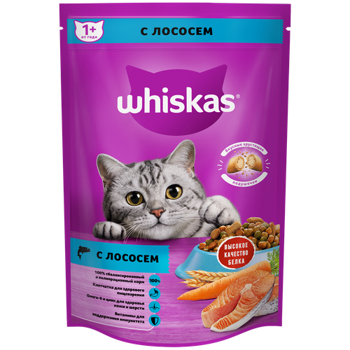 Сухой корм WHISKAS® для взрослых кошек «Подушечки с паштетом. Обед с лососем»
