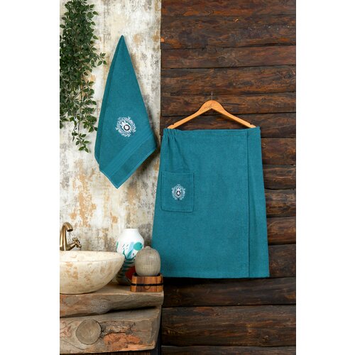 10257 Темно-зеленый Махровая Мужская ( килт+полотенце ) Сауна Метеор Текстиль