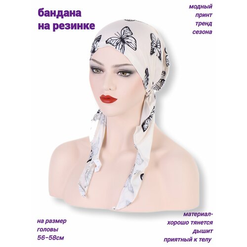 фото Косынка , размер 56-58, белый, бежевый fedor accessories