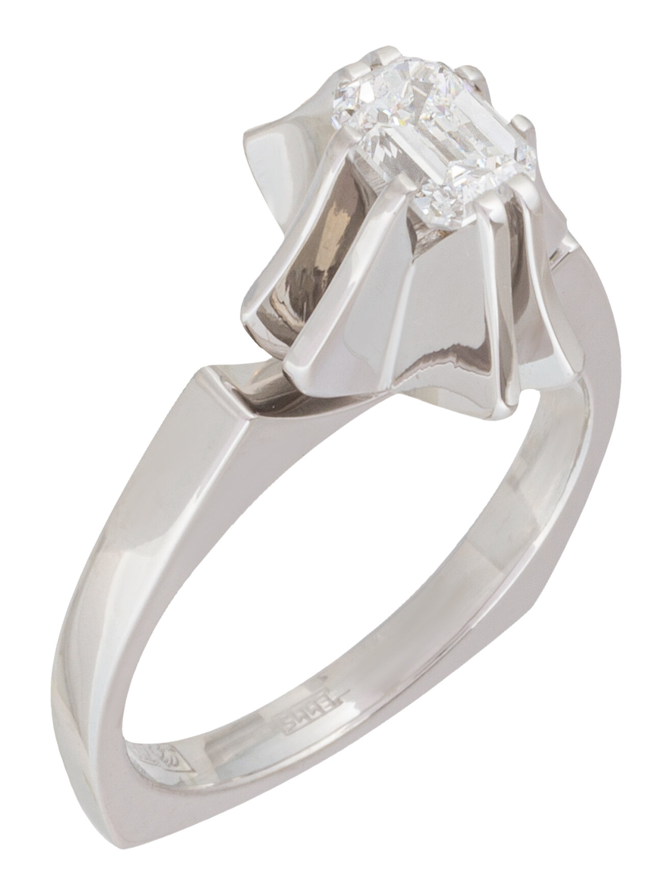 Кольцо помолвочное Электрум, белое золото, 750 проба, родирование, бриллиант