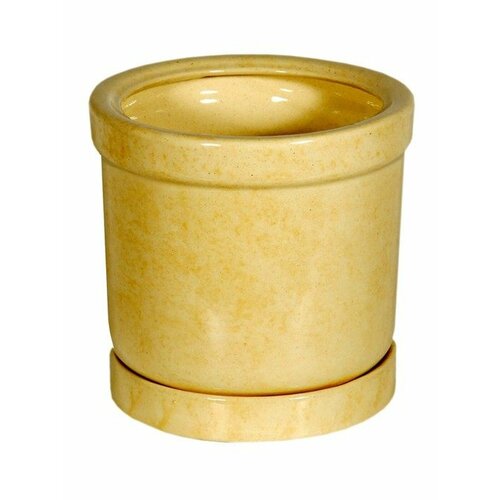 Горшок для цветов с поддоном керамика глазурованный Цилиндр №2 бежевый 5л