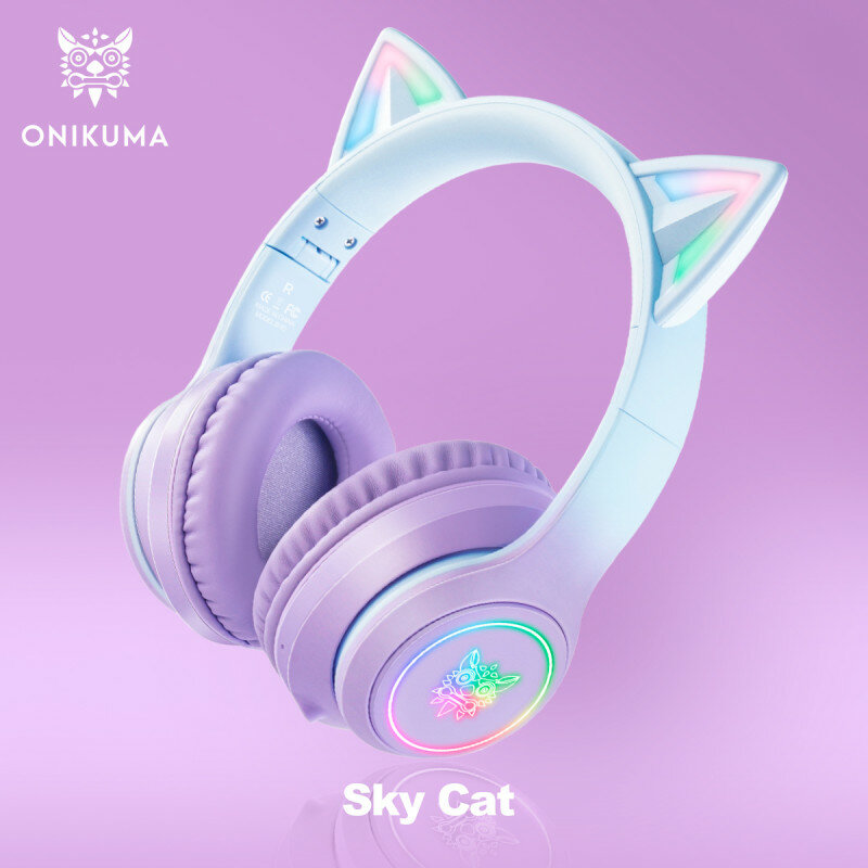 Игровые наушники Onikuma B90 Shadow Cat черные с кошачьими ушками и подсветкой