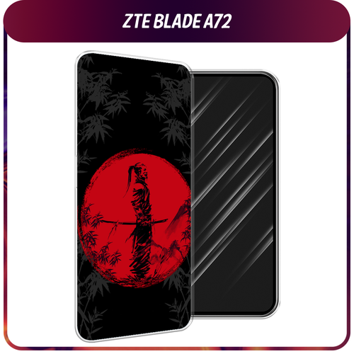 Силиконовый чехол на ZTE Blade A72/V40 Vita / ЗТЕ Блэйд А72/V40 Вита Самурай на красном фоне
