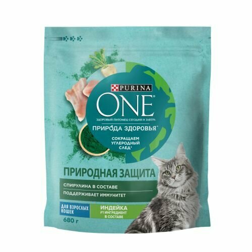 Корм сухой Purina One Природа Здоровья для взрослых кошек со спирулиной с высоким содержанием индейки 680 г