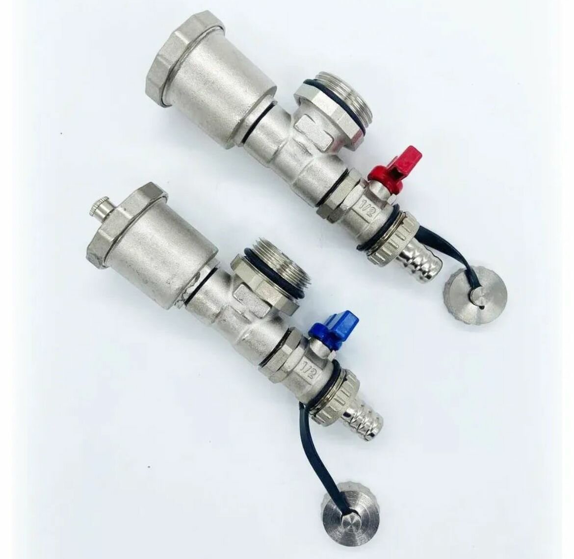 фото Концевой фитинг TIM для коллектора - 1" наружная резьба (тройник, автоматический воздухоотводчик, сливной кран). Комплект - 2шт.