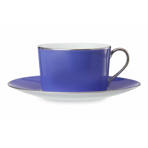 Чашка чайная с блюдцем Legle Под солнцем 250 мл, фарфор, фиолетовая, платиновый кант, п/к