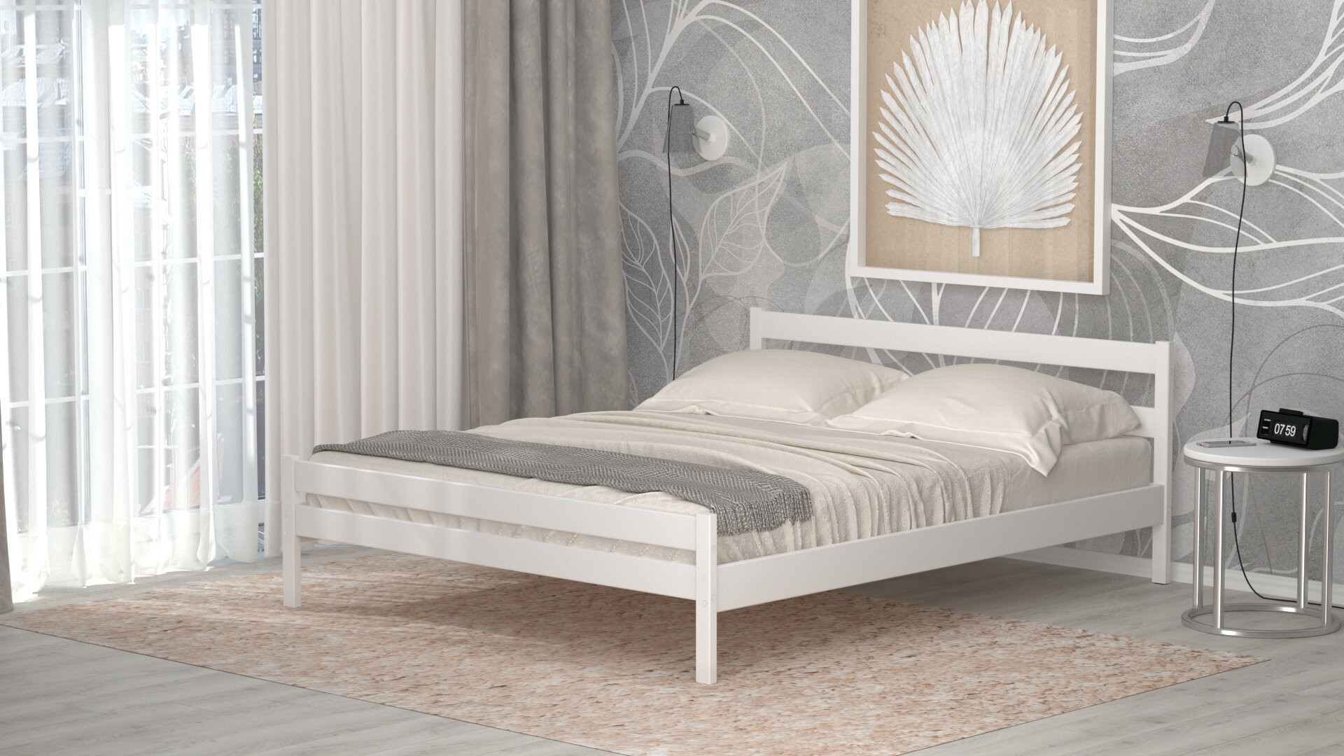 Кровать двуспальная деревянная из массива березы 160х200 см белая