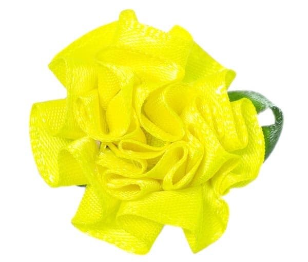 Цветы пришивные из атласной ленты 1-57 40х35 мм лимонные / Лента с цветочным принтом роза для рукоделия 2 упаковки по 5 штук