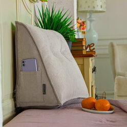Треугольная клиновидная подушка для спины, для кровати, дивана PillowPlace Вельвет Серо-бежевый 60х20х45 см