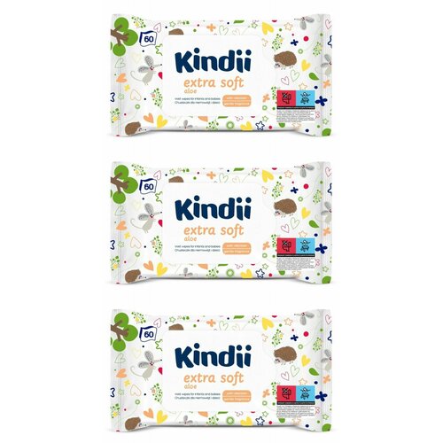 KINDII Extra Soft Влажные салфетки детские, 60 шт/уп, 3 шт
