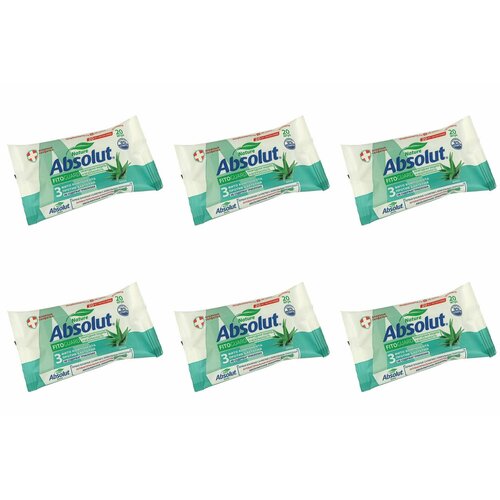 Absolut Влажные салфетки Алоэ антибактериальные 20 шт в уп 6 уп 582₽