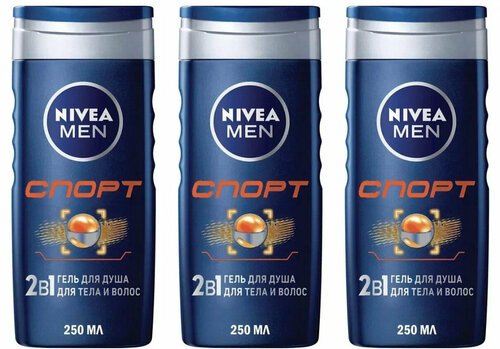 Гель для душа мужской Nivea Men Спорт, для тела и волос, 2 в 1, с ароматом лайма, 250 мл, 3 шт