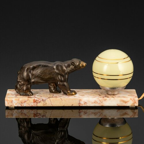 Ночник настольный Медведь мрамор металл стекло золочение Западная Европа 32500₽