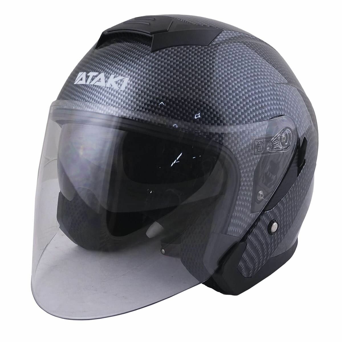Шлем открытый со стеклом ATAKI JK526 Carbon, черный/серый глянцевый, L