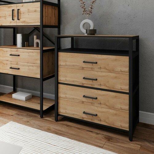 Комод под телевизор для одежды Лофт Микс с ящиками 80х45х95 см Дуб Вотан Черный 21659₽