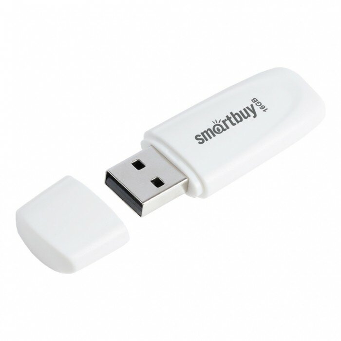 Флешка Smartbuy 016GB2SCW, 16 Гб, USB2.0, чт до 15 Мб/с, зап до 12 Мб/с, белая