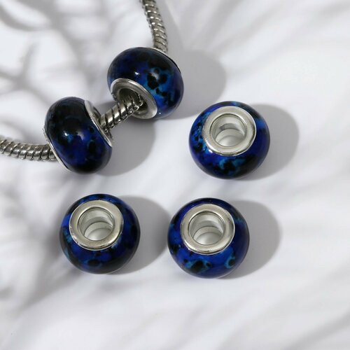 Бусина Клякса цвет сине-чёрный в серебре 269₽