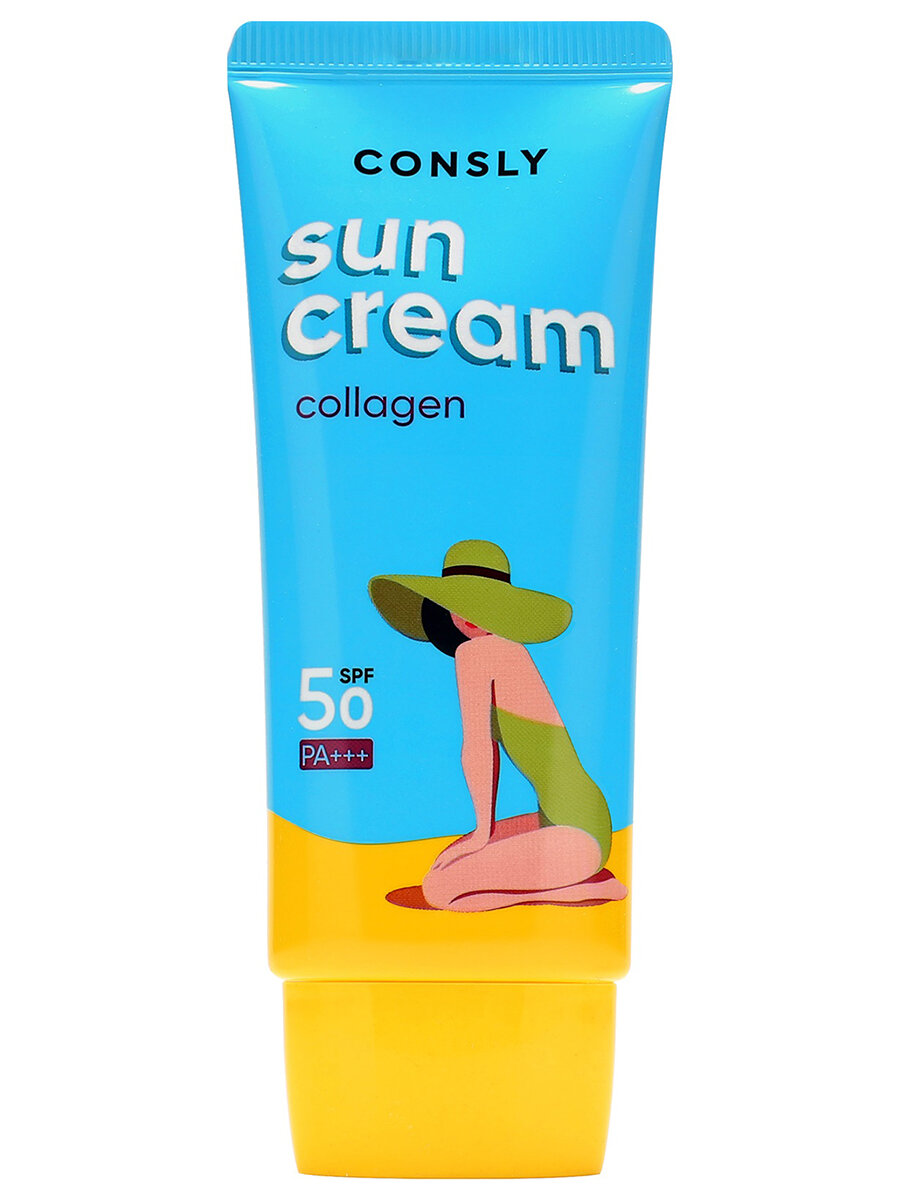 Солнцезащитный крем для лица и тела Consly с морским коллагеном для нормальной и сухой кожи SPF50+/PA+++ 50мл