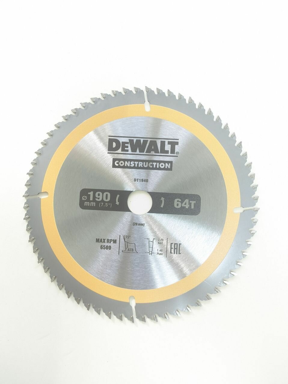 фото Пильный диск CONSTRUCT (190х30 мм; 64 ATB) DEWALT DT2109