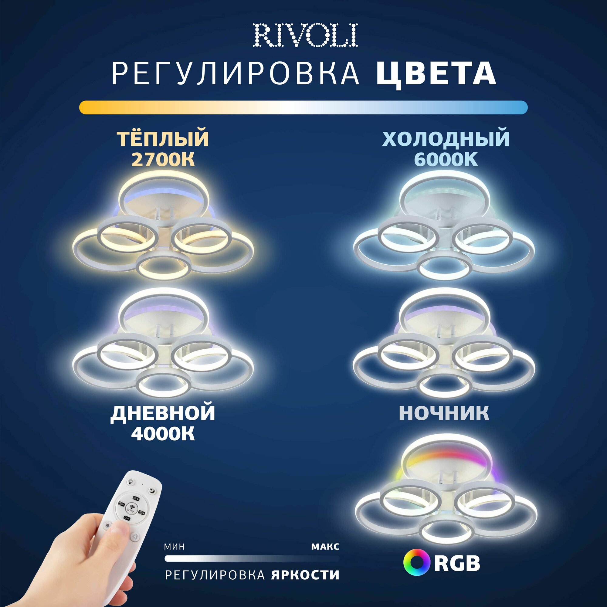Светодиодная диммируемая люстра с пультом ДУ Rivoli Paula 6088-106 (Б0052409) - фото №12