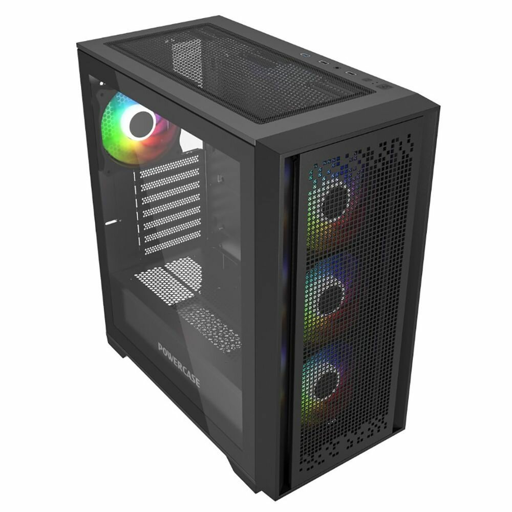 Корпус Powercase Корпус Powercase ByteFlow Black, Tempered Glass, 4x 120mm ARGB fans, ARGB HUB, чёрный, ATX CBFB-A4