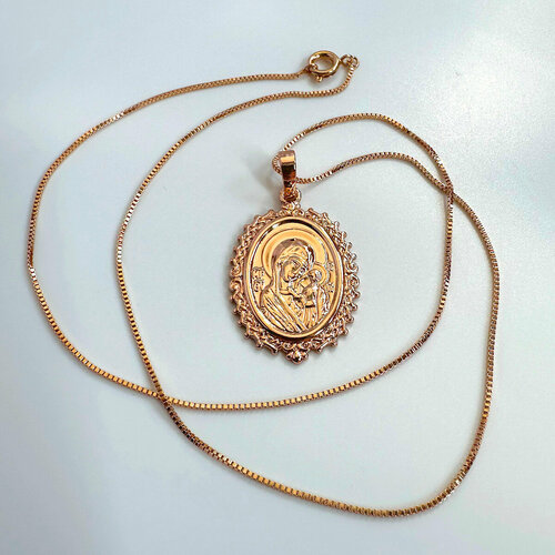 Иконка XUPING JEWELRY Кулон - иконка на шею Божья Матерь (3 см.), православная, с цепочкой 45 см., золотистый
