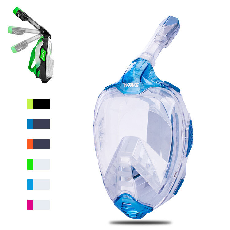 Маска для подводного плавания Wave Free Diving Mask HD, с полным сухим дыханием, противотуманная, L/XL, прозрачная, синяя