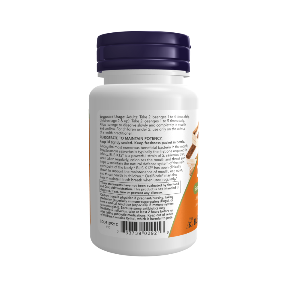 Изображение Пастилки против кашля и боли в горле NOW Oralbiotic 60 таблеток для рассасывания