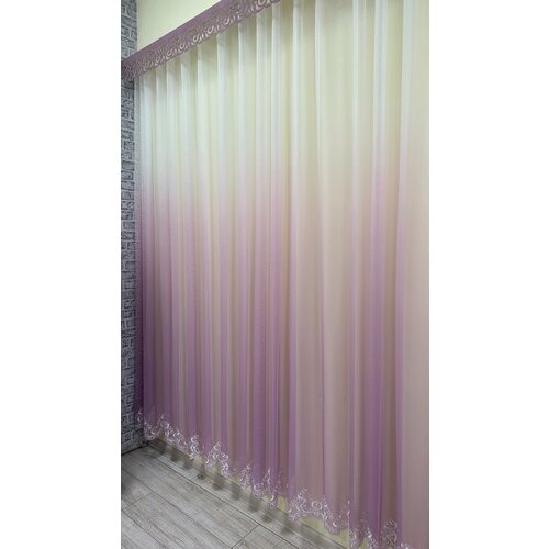 Тюль сеточка с вышивкой омбре, ширина 5м, высота 2,7м