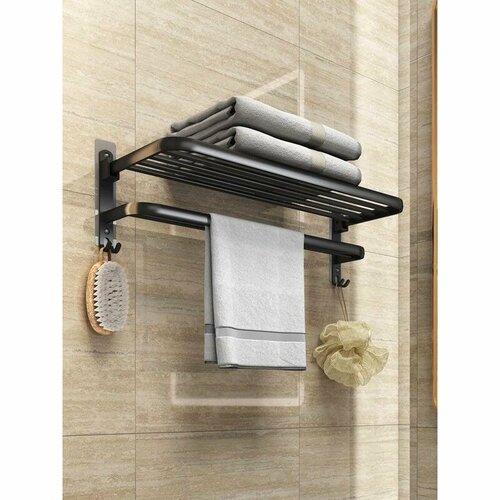 Вешалка для полотенец на присоске алюминиевая черная бесшовная для ванной комнаты 2840₽