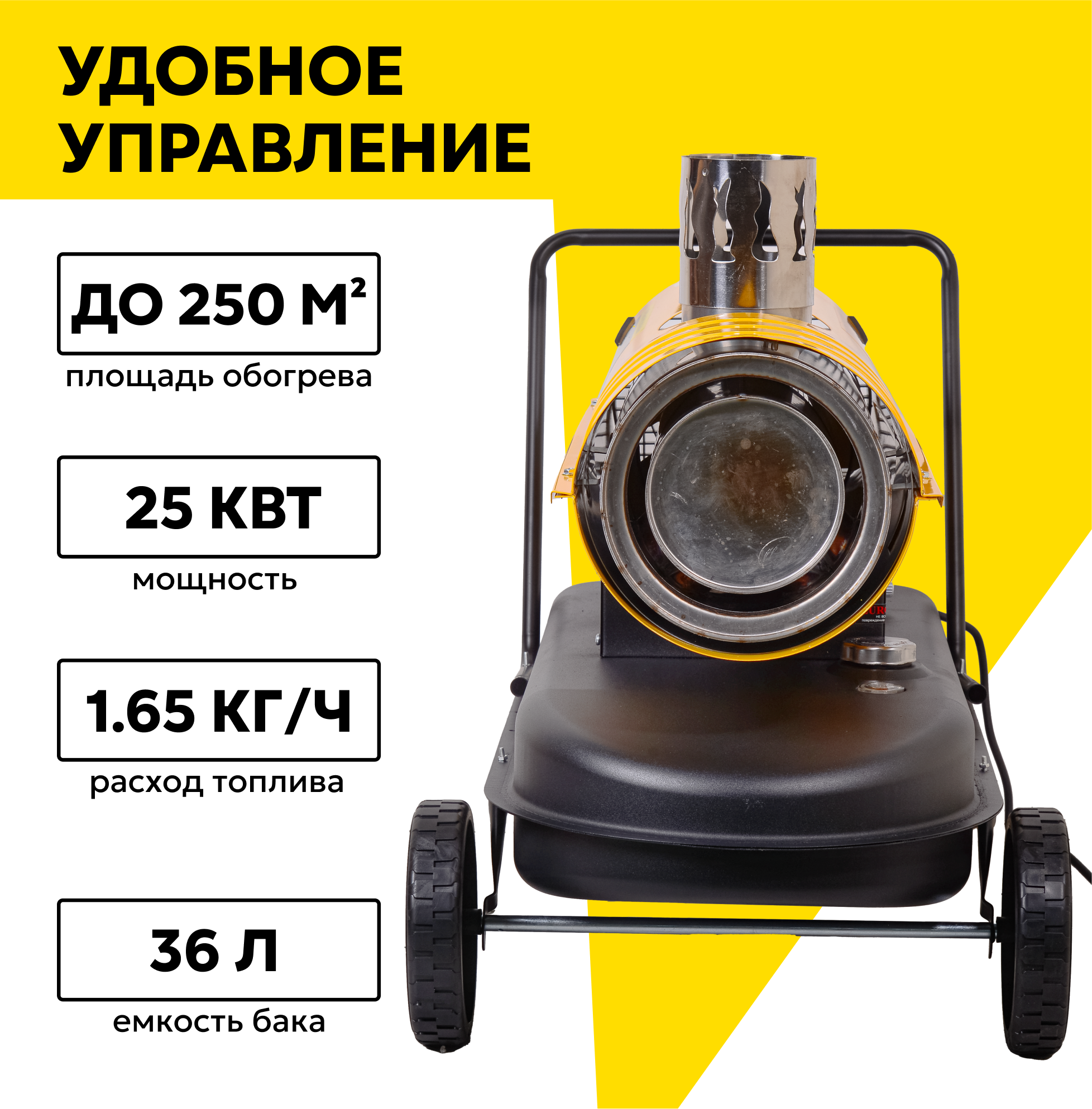 Тепловая дизельная пушка непрямого нагрева ТДПН-EU-25000, 25 кВт, до 250 м2 — фото 1