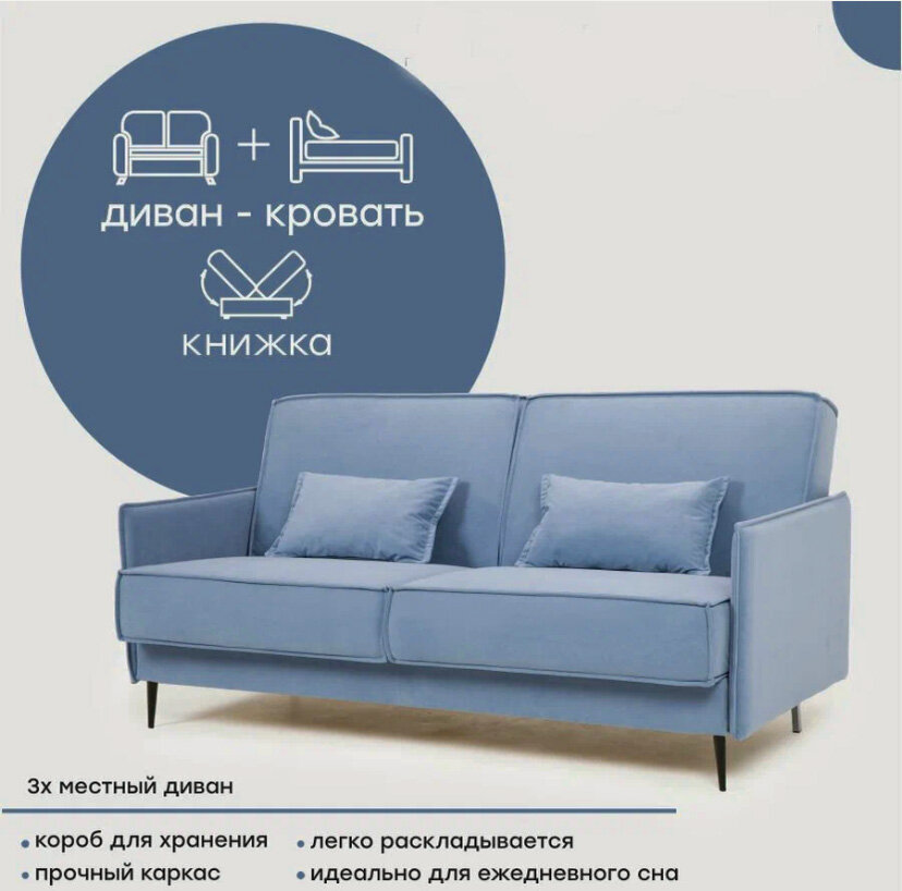 Прямой диван кровать Токио 200 х 96 х 96, цвет голубой Мебельная Фабрика Аврора