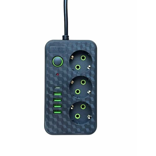 фото Сетевой фильтр, бытовой удлинитель с type-c и usb, длина 3 метра