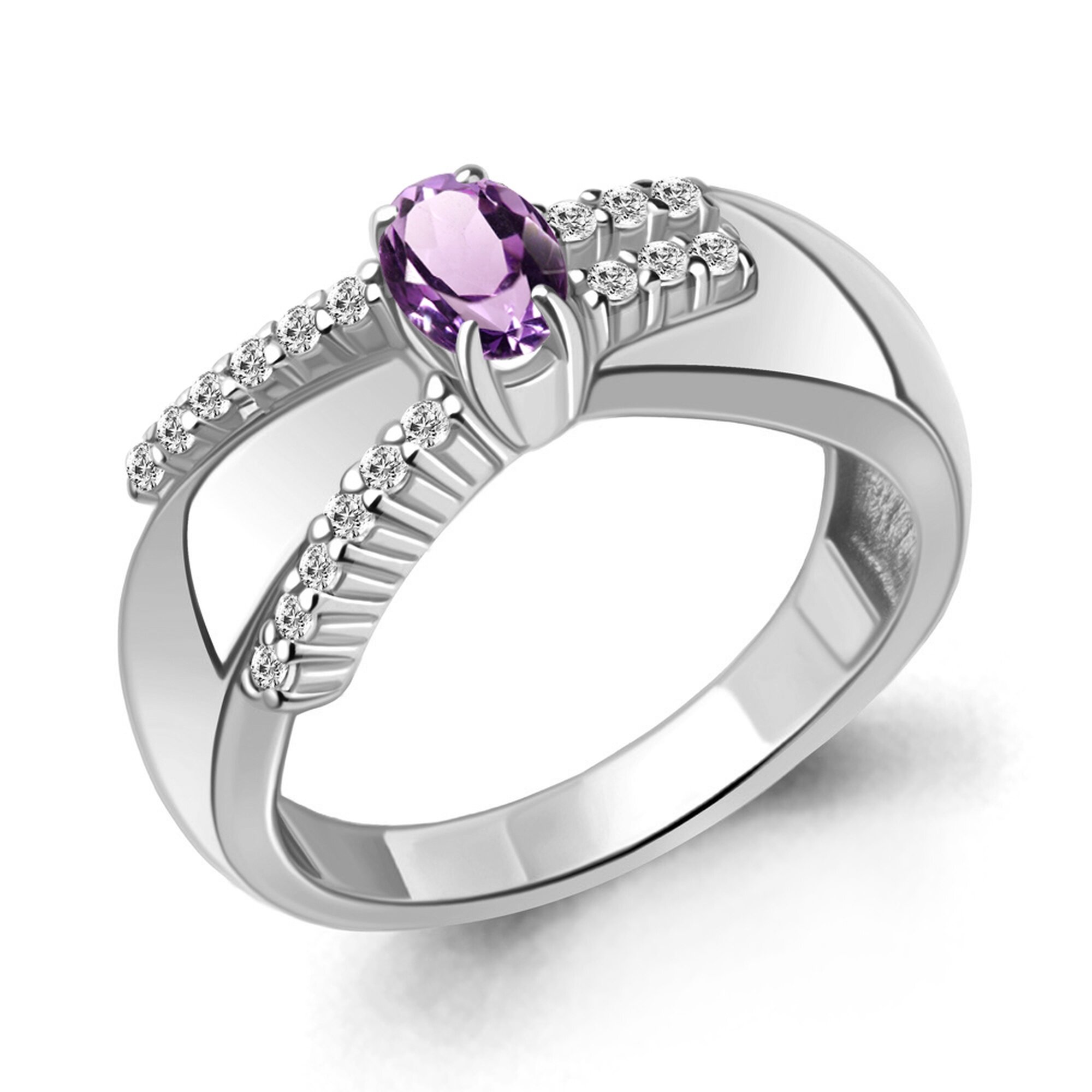 Кольцо Diamant online, серебро, 925 проба, родирование, фианит, аметист, размер 18.5, фиолетовый