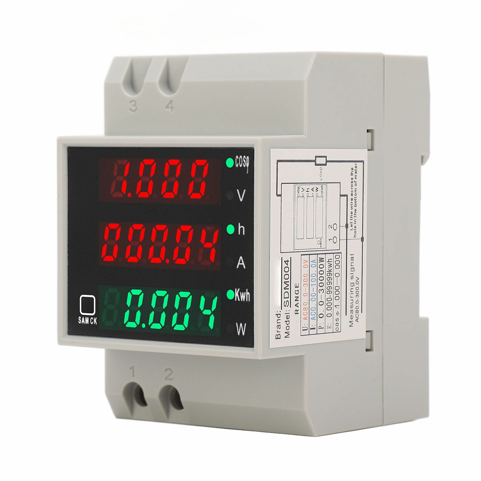 AC80 300V 100A Измеритель мощности на DIN-рейку Цифровой дисплей Напряжение Ток Время Мощность кВтч Многофункциональный вольтметр
