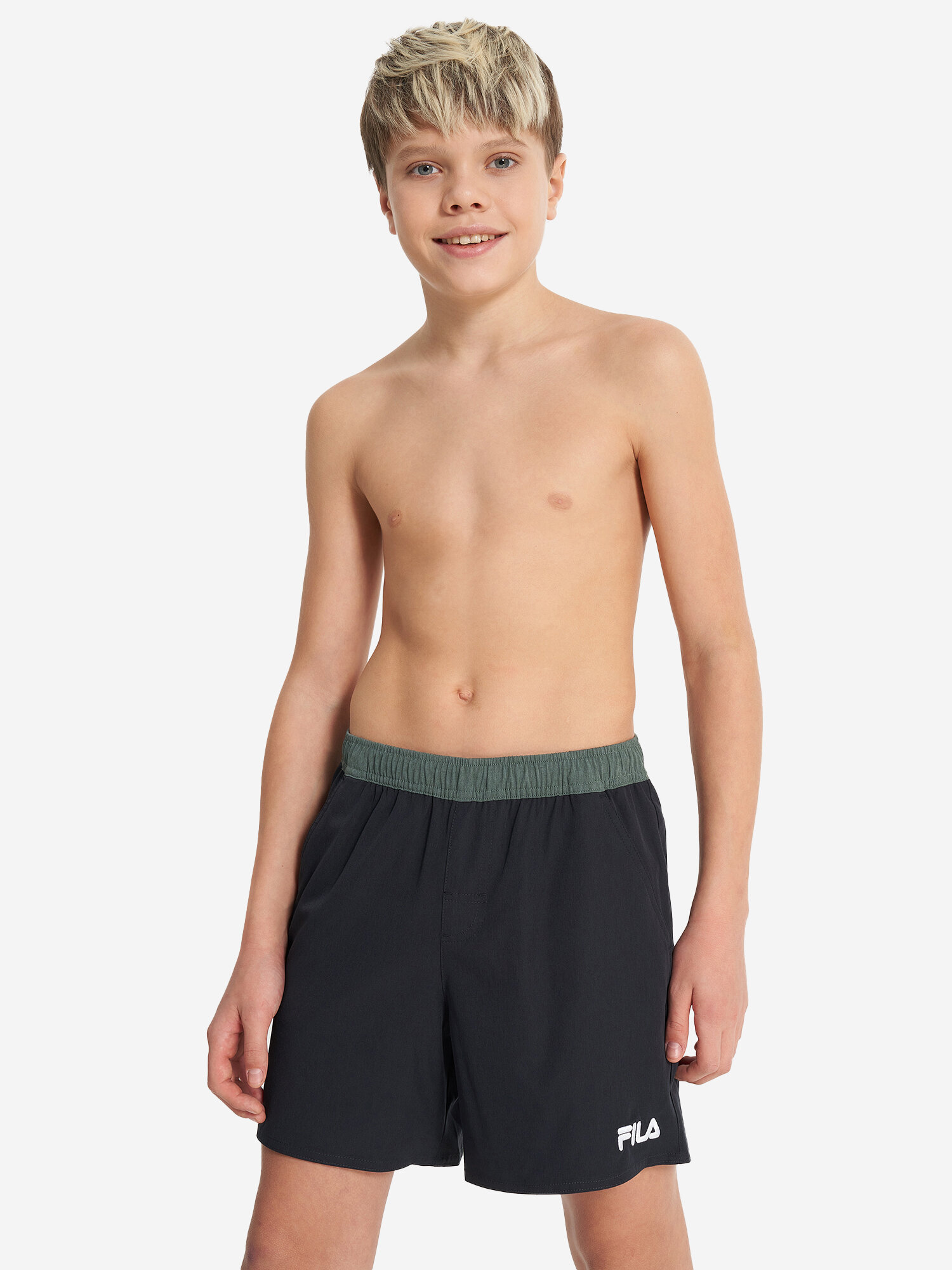Шорты для плавания Fila Boy's 4-Way Stretch 35cm Swim Shorts, размер 158/164, черный/зеленый