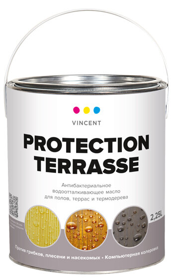 VINCENT PROTECTION TERRASSE / Винсент Протекшн Террас масло деревозащитное антибактериальное водоотталкивающее (2.25л)