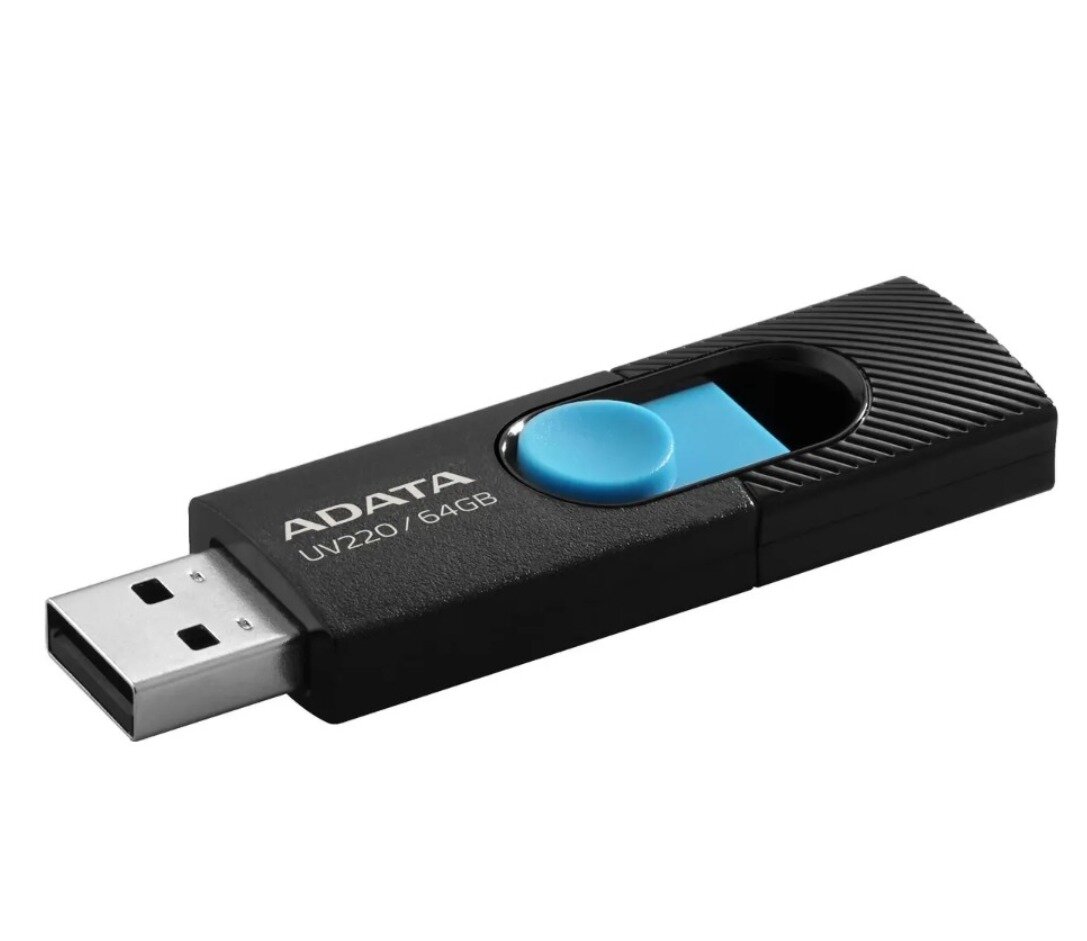 Флешка 32Gb A-Data UV220 USB 2.0 черный голубой - фото №2