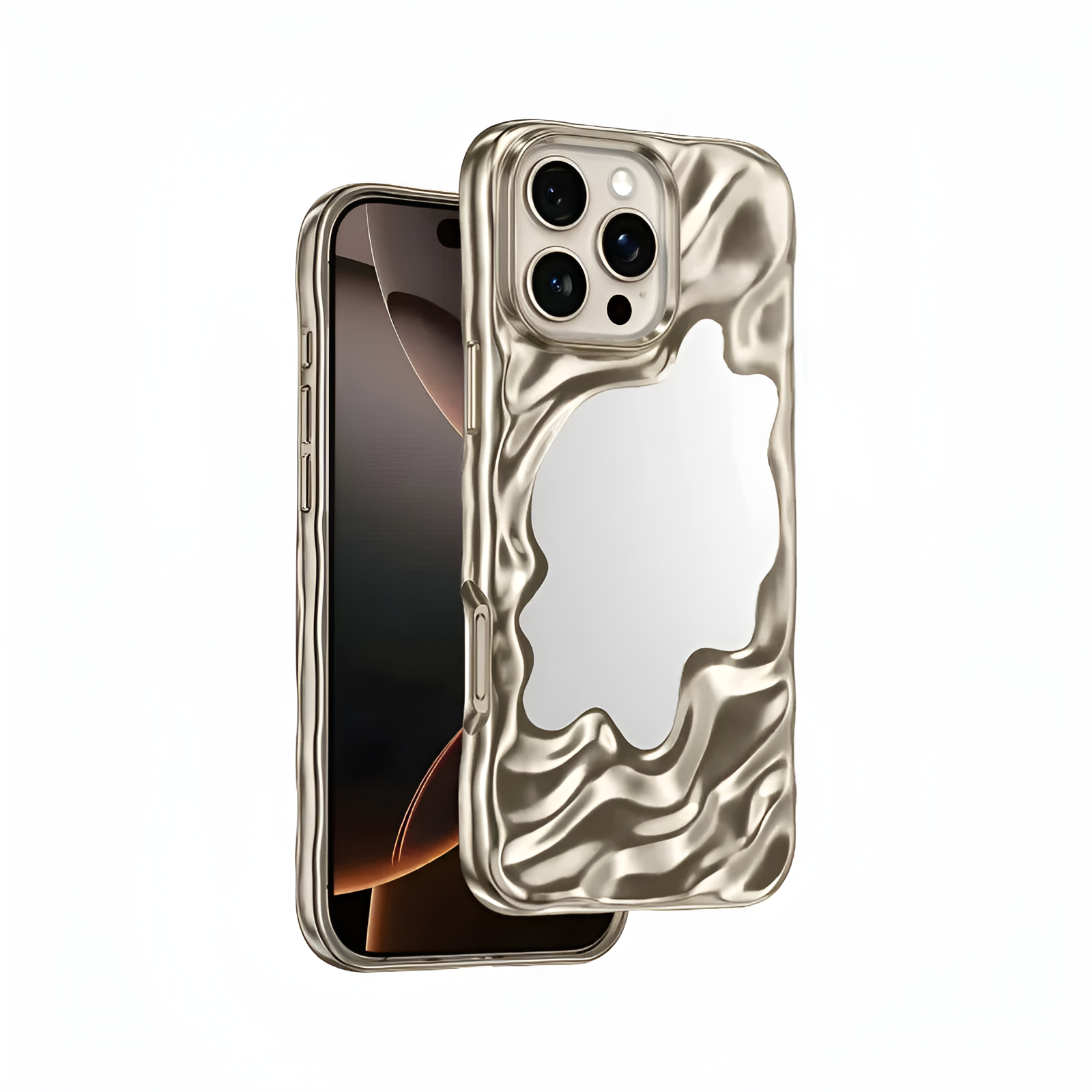 Чехол для iPhone 16 Pro Max KEEPHONE Surya MagSafe Case с зеркалом, Золотой